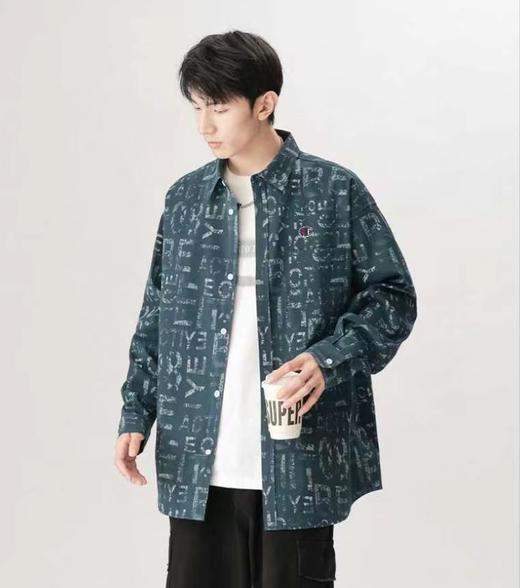 F020222春秋港风宽松印花字母宽松工装长袖衬衣 商品图2