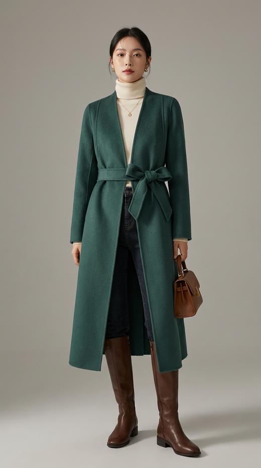 AG同款无领收腰女神款双面手工大衣 商品图0