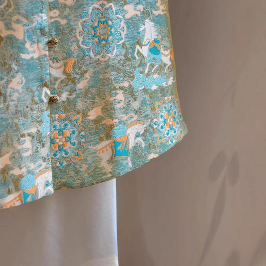 百媚生 新中式绿色提花马甲国风背心8434 商品图1