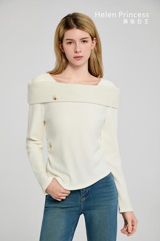 细闪一字肩方领上衣 商品图0