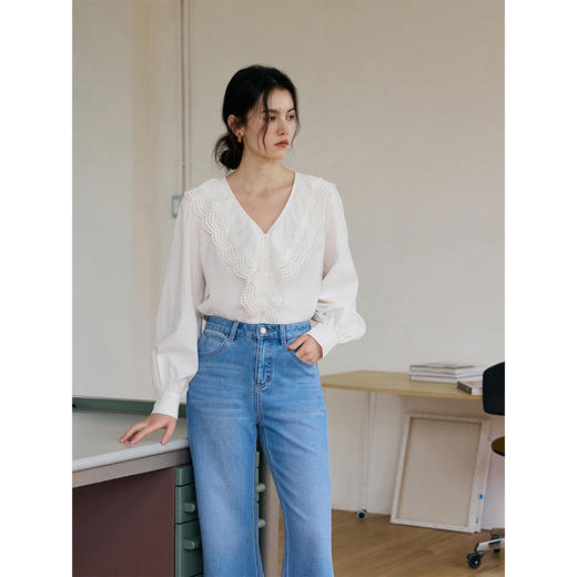 蕾丝荷叶边碎褶衬衫 商品图4