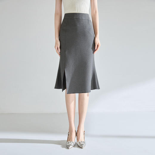 「预售」「高货sh」全新升级【铂金会员165/天猫219/差价54】(95144)洛诗琳灰色设计感鱼尾裙2026春季新款高腰显瘦中长款通勤开叉裙 商品图0