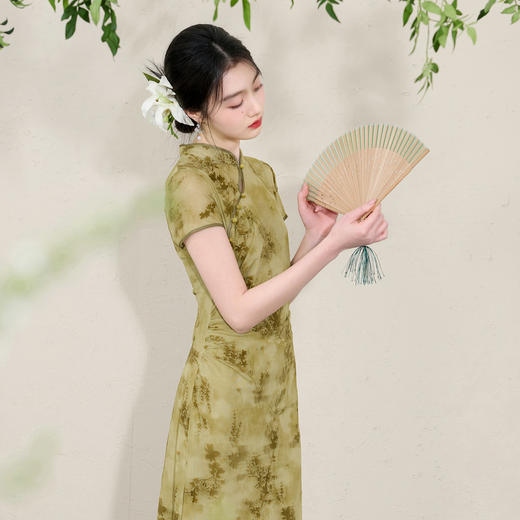 三彩【云染叙梅】2026春季新款晕染印花网纱连衣裙吊带裙两件套C 商品图2