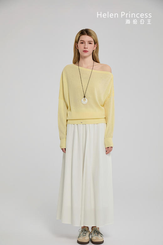 一字领斜肩上衣配项链 商品图6