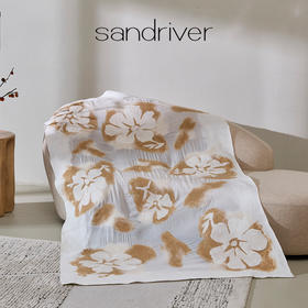 羊绒真丝相拼手工毡花朵毯子 SJF97W732N