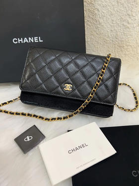 Chanel 黑金 荔枝纹牛皮 woc 链条包