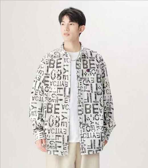 F020222春秋港风宽松印花字母宽松工装长袖衬衣 商品图3