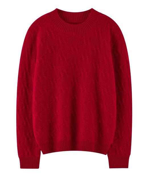 【来点不一样的】中国红！2026双股加厚纯羊绒衫女毛衣全身花纱保暖设计新年新款长袖毛衣！ 商品图0