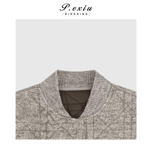 A008潘依绣丁丁宠粉羊毛菱形格纹立体肌理感时髦保暖短外套Q71012 商品图2