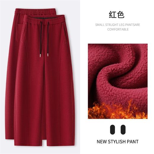 丁摩 加绒毛呢弯刀裤女冬季新款松紧腰气质软糯宽松垂感香蕉阔腿裤5ZF-25255 商品图2