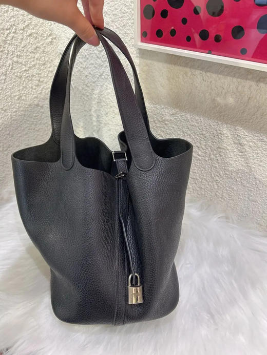 爱马仕 菜篮子22 黑色 银扣 tc皮 手提包 商品图0