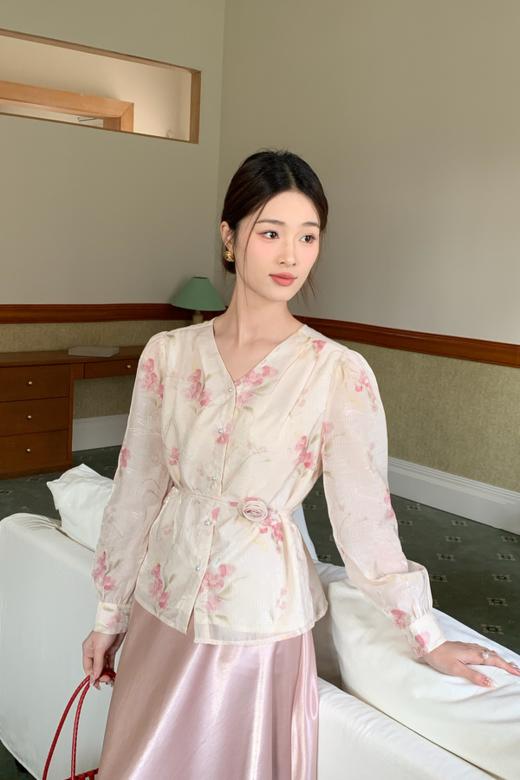 amadella 法式温柔甜美粉色印花衬衫 22347 商品图0