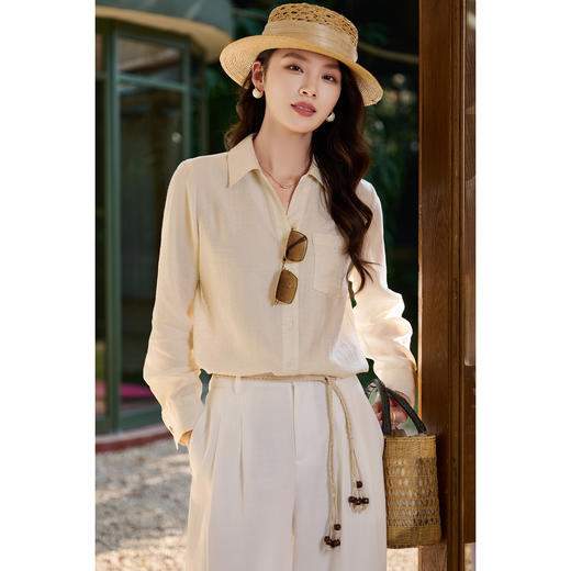 米思阳2026春新款亚麻衬衫休闲减龄上衣女5814 商品图2