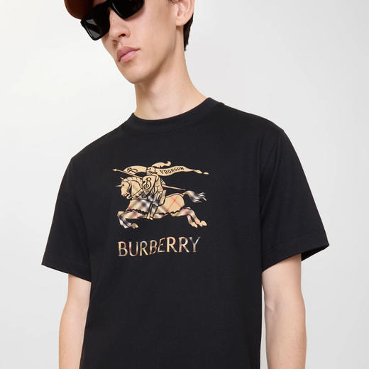 BURBERRY 巴宝莉 男士马术骑士徽标印花渐变棉质圆领短袖T恤 黑色 8119013 A1189 商品图1