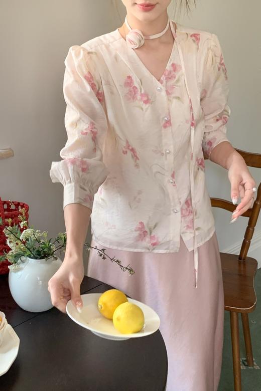 amadella 法式温柔甜美粉色印花衬衫 22347 商品图1