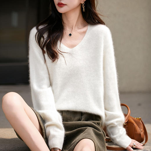 丁摩 慵懒风V领软糯拉绒纯羊毛毛衣ZM-275-85 商品图2
