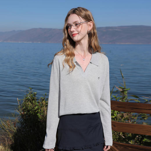 三彩2026春季新款宽松V字翻领针织衫套头毛衫长袖气质罩衫休闲M 商品图2