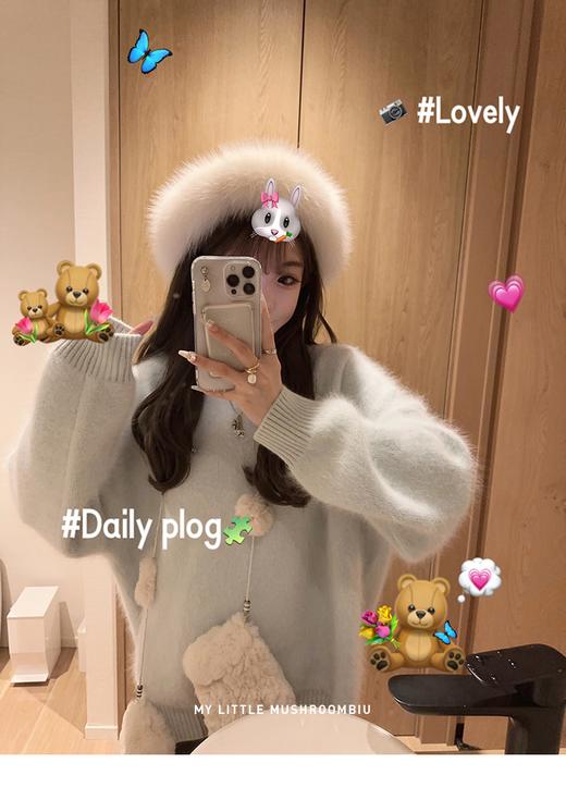 金蘑菇菇  圣诞情书 /  拉毛长感 温柔风焦绒感宽松浣熊毛衣 商品图0