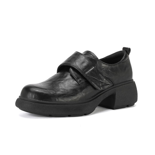 丁摩复古英伦风小皮鞋女新款厚底圆头乐福鞋粗跟魔术贴单鞋子ALW013 商品图4