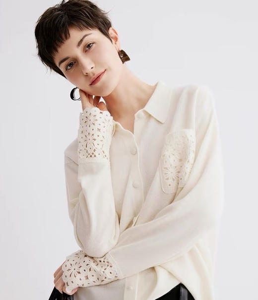 衬衫是POLO领轻法式钩织衬衫开衫 商品图0