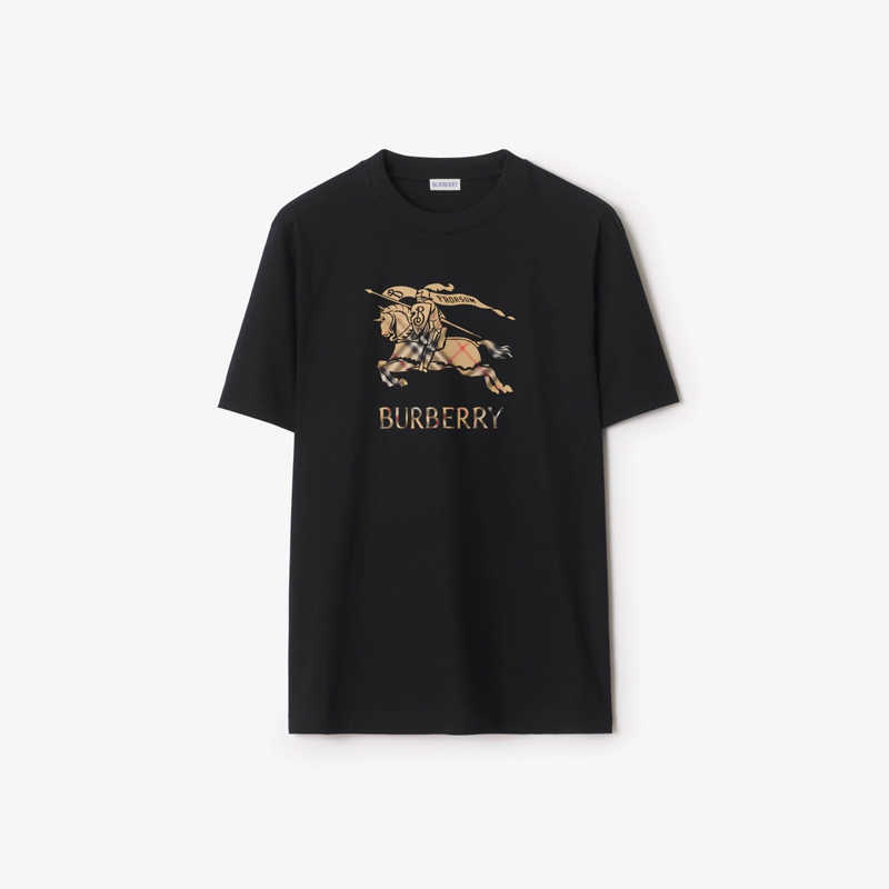 BURBERRY 巴宝莉 男士马术骑士徽标印花渐变棉质圆领短袖T恤 黑色 8119013 A1189