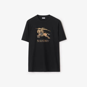 BURBERRY 巴宝莉 男士马术骑士徽标印花渐变棉质圆领短袖T恤 黑色 8119013 A1189