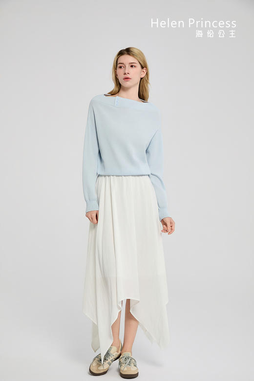 一字领扣饰针织上衣 商品图2