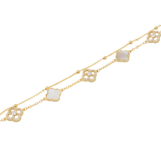 三彩2026新款国风四叶窗花手链轻奢镶锆镂空贝壳双层链小众通勤女 商品图4