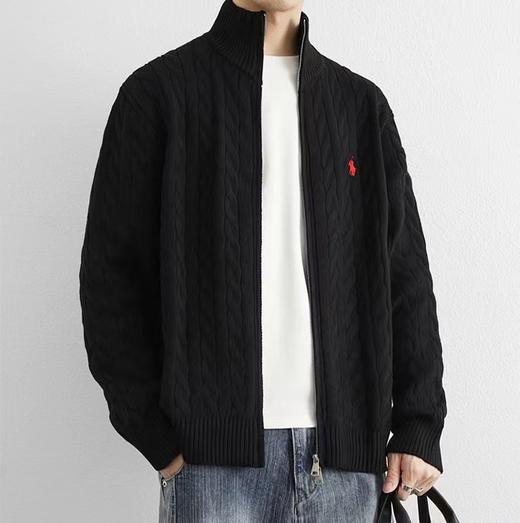 F020245针织拉链毛衣外套夹克情侣男女同款小马刺绣logo麻花毛衣 商品图2