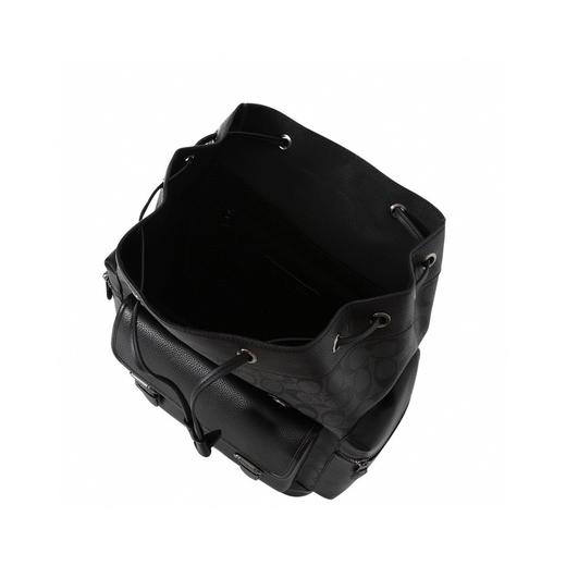 牛皮革拼织物双肩包大号男款木炭灰色拼黑色 商品图4