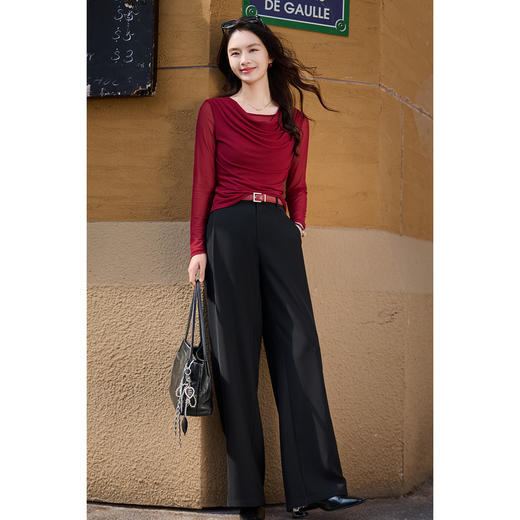 【预售7天】优雅絮语网纱T恤 设计感荡领 米思阳2026春季新款修身显瘦上衣女微透小性感T恤3991 商品图3