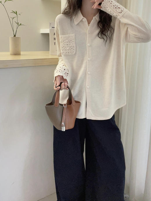 衬衫是POLO领轻法式钩织衬衫开衫 商品图7