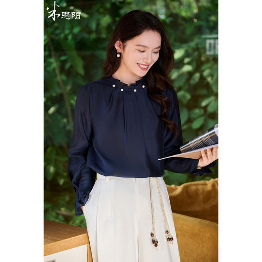 月夜露珠 清透天丝衬衫 米思阳2026春季新款气质木耳领天丝长袖衬衫女优雅洋气上衣女5828 商品图0
