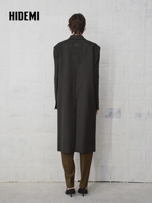 HIDEMI 设计感美丽奴羊毛翻驳领长款西装外套 商品图8