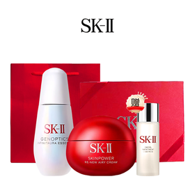【抗老紧致 通透亮白套盒 加赠神仙水30ml！】SK-II明星2件套小灯泡精华50ml +大红瓶面霜80g（第九代）新期效