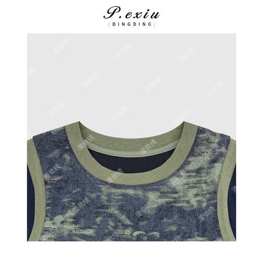 04-6潘依绣丁丁宠粉复古晕染假两件显瘦圆领长袖T恤Q48872 商品图2