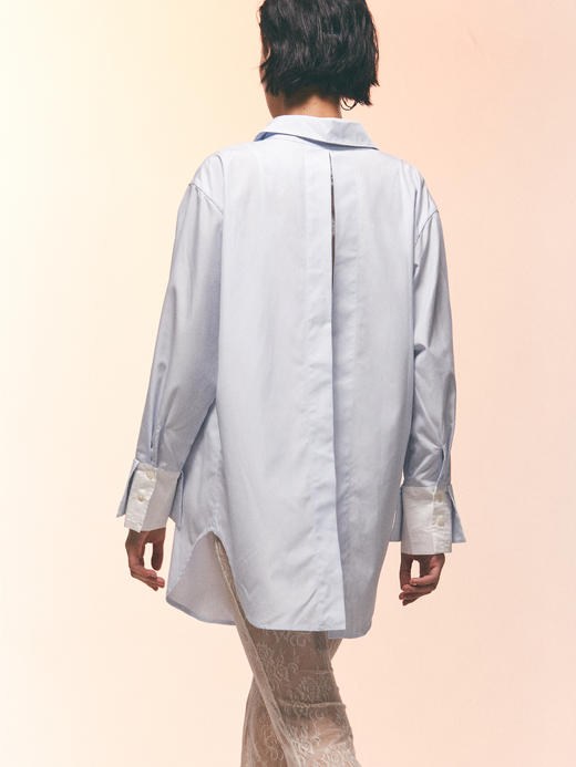 后背蕾丝拼接宽松衬衫浅蓝色 商品图1