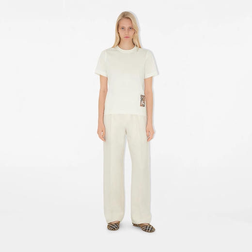 【二】BURBERRY 巴宝莉 女士格纹马术骑士徽标标签棉质圆领短袖T恤 白色 8104886 B7078 商品图2