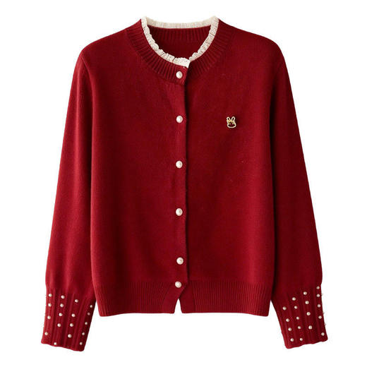 「自」全新升级【铂金会员183/天猫239/差价56】(02055)洛诗琳高级感减龄毛衣外套2026春季新款小香风蕾丝边针织开衫 商品图4