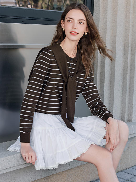 【百图lulu定制】【条纹披肩针织衫】 法式可拆卸披肩领  条纹  羊毛混纺针织衫 商品图7