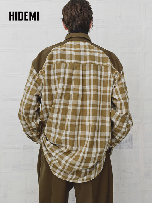 HIDEMI 色织格纹撞色拼接贴袋衬衫外套上衣 商品图4