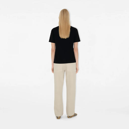 【二】BURBERRY 巴宝莉 女士格纹马术骑士徽标标签棉质圆领短袖T恤 黑色 8104883 A1189 商品图4