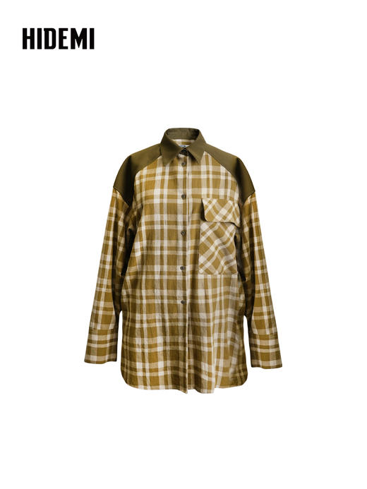 HIDEMI 色织格纹撞色拼接贴袋衬衫外套上衣 商品图8