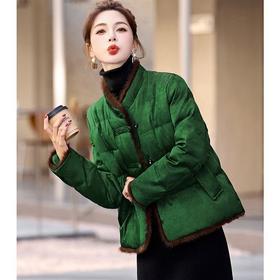 百媚生 立领毛边盘扣棉衣女冬季新中式棉服YZL