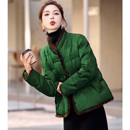 百媚生 立领毛边盘扣棉衣女冬季新中式棉服YZL 商品图0