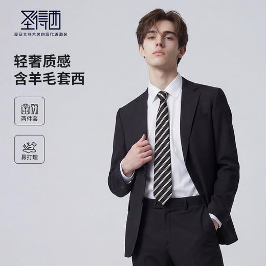 【含羊毛】圣得西商务正装西服套装新款新郎结婚帅气西装2412928001A 商品图0