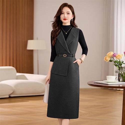 丁摩 毛呢背心两件套连衣裙女冬季气质感洋气显瘦长袖针织套装裙子5ZF-225 商品图4