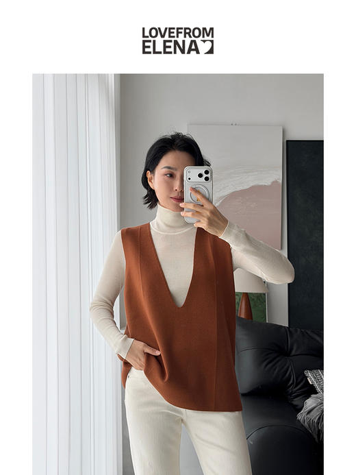 「工厂团购」羊毛混纺 V领宽松针织背心T439 商品图3