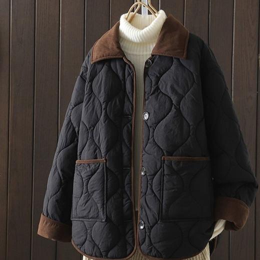 【优雅舒适❗️显高显瘦】小香风撞色翻领菱格羽绒棉服女冬季韩版轻薄夹棉保暖棉衣短款外套。jd 商品图0