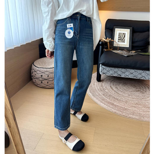 显腿直神裤！2026早秋深蓝色牛仔裤女 窄版九分直筒烟管裤！ 商品图1